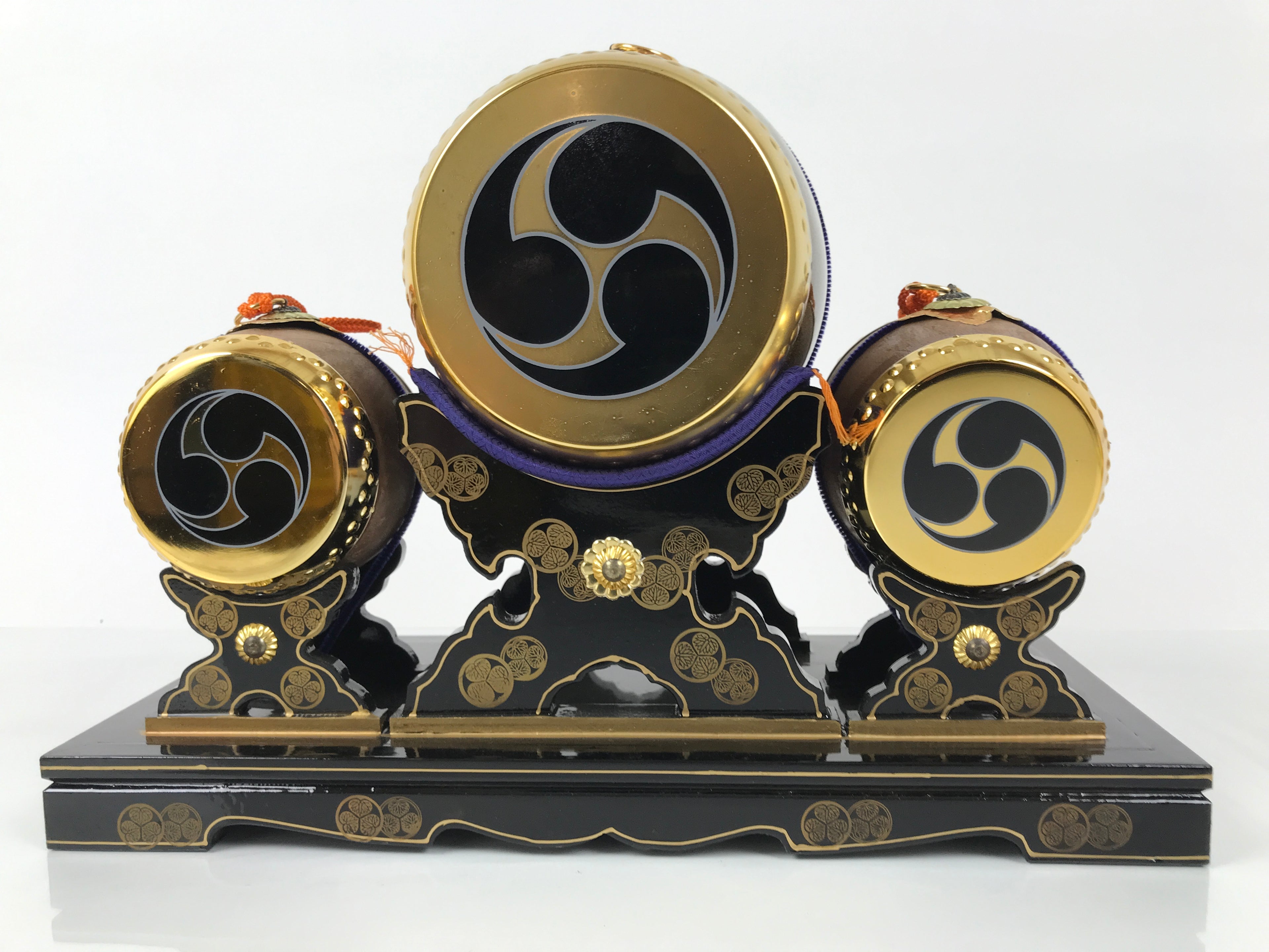 Japanese Gogatsu Ningyo Taiko Drum Display Vtg Lacquered Stand Boys' Day ID646