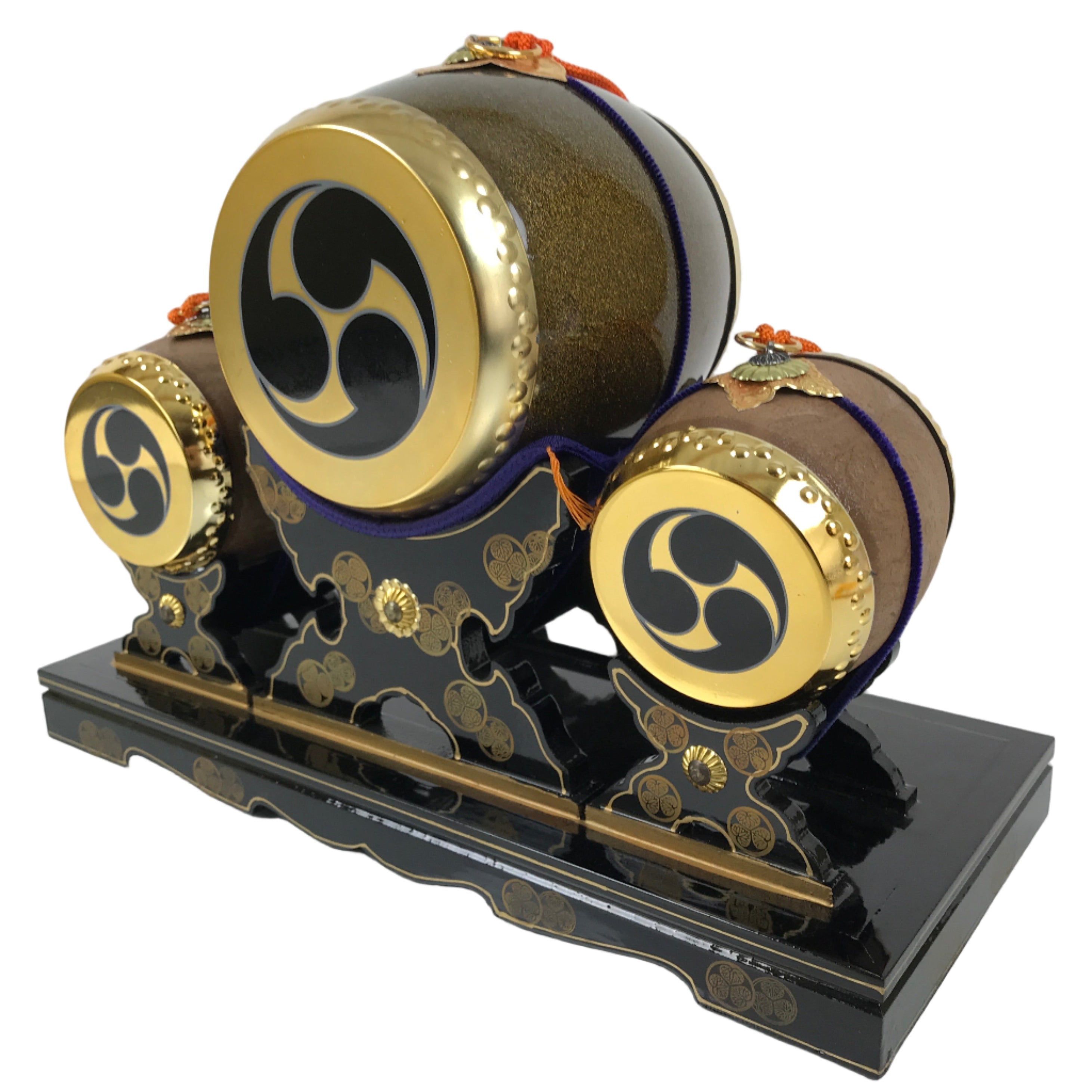 Japanese Gogatsu Ningyo Taiko Drum Display Vtg Lacquered Stand Boys' Day ID646