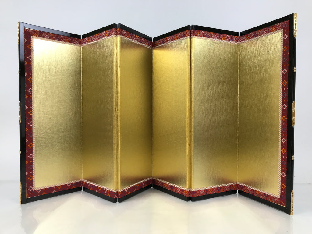 Japanese Gold Hina Doll Display Folding Screen Byobu Panel Vtg Furniture ID620