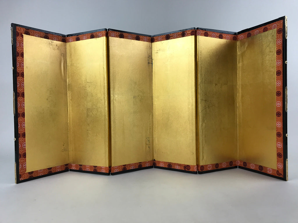 Japanese Gold Hina Doll Folding Screen Byobu Panel Vtg Miniature Furniture ID526