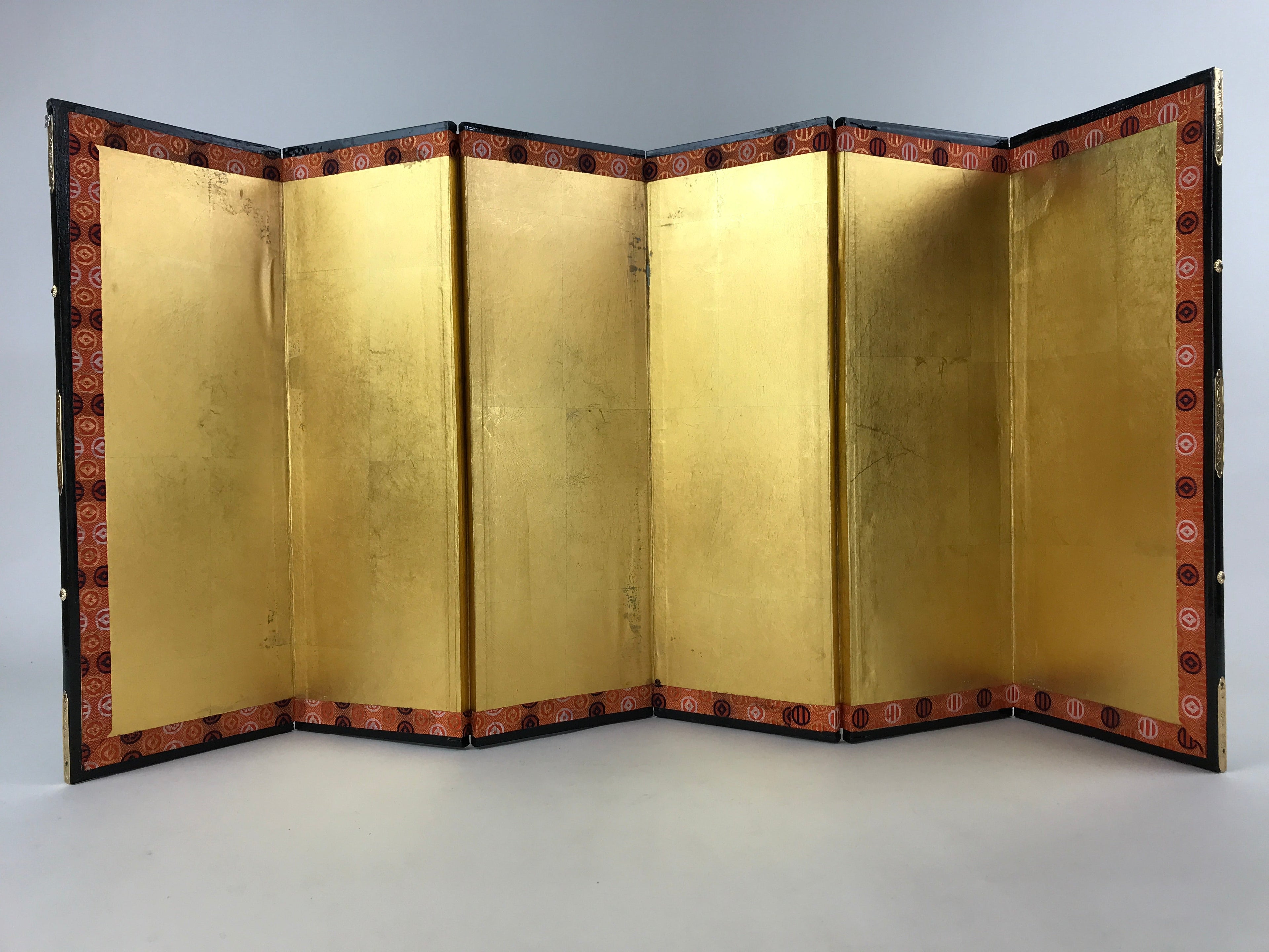 Japanese Gold Hina Doll Folding Screen Byobu Panel Vtg Miniature Furniture ID526