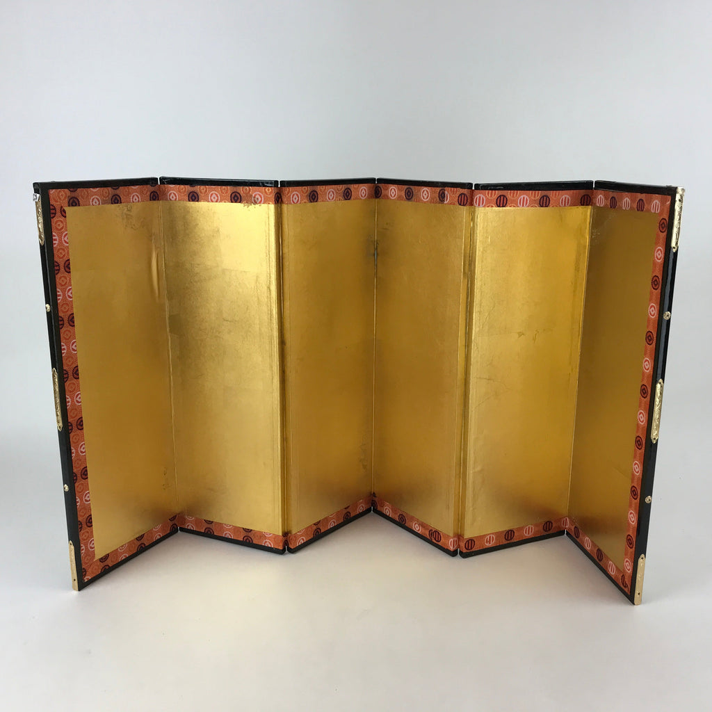 Japanese Gold Hina Doll Folding Screen Byobu Panel Vtg Miniature Furniture ID526