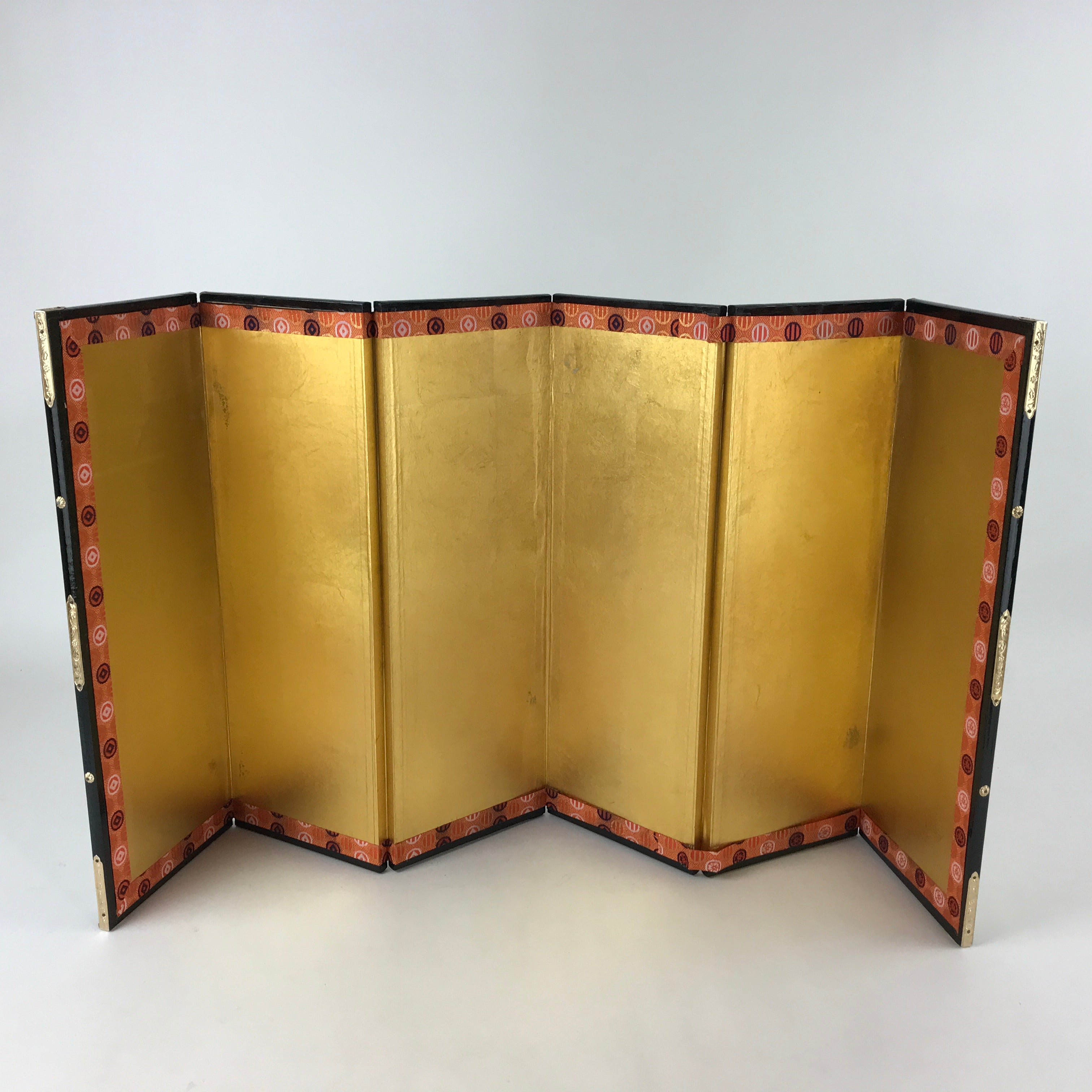 Japanese Gold Hina Doll Folding Screen Byobu Panel Vtg Miniature Furniture ID527