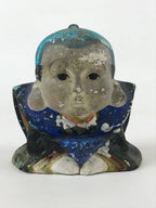 Japanese Good Luck Man Clay Figurine Vtg Fukuzuke Long Ears Blue BD943