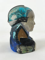 Japanese Good Luck Man Clay Figurine Vtg Fukuzuke Long Ears Blue BD943