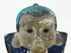 Japanese Good Luck Man Clay Figurine Vtg Fukuzuke Long Ears Blue BD943