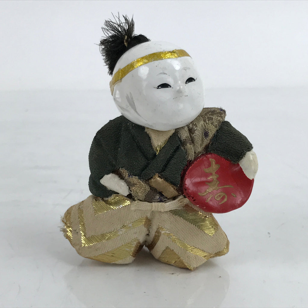 Japanese Gosho Ningyo Doll Boy Hakama Vtg Hariko Wood Decoration Green ST2