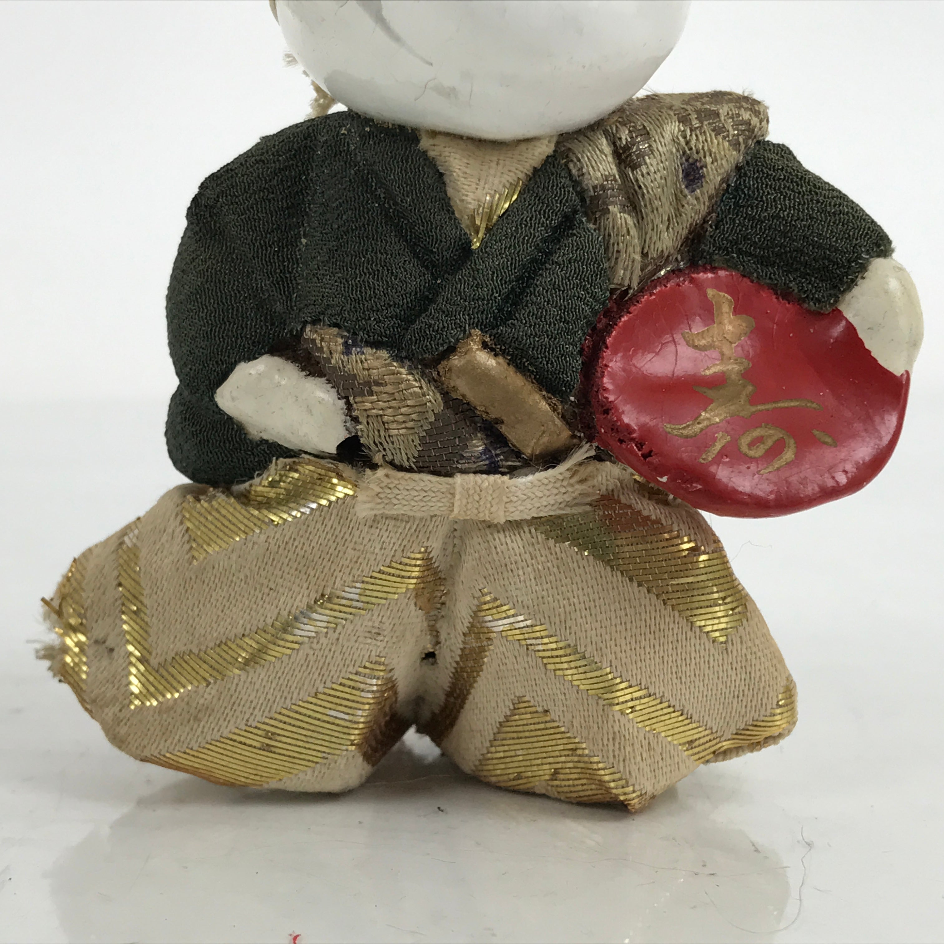 Japanese Gosho Ningyo Doll Boy Hakama Vtg Hariko Wood Decoration Green ST2