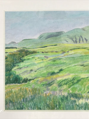 Japanese Grassy Field Landscape Pastel Drawing Art Signed Yoshihiro Hagino FL342