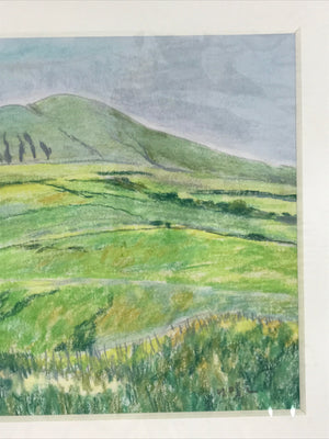 Japanese Grassy Field Landscape Pastel Drawing Art Signed Yoshihiro Hagino FL342