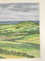 Japanese Green Fields Landscape Pastel Drawing Art Signed Yoshihiro Hagino FL344