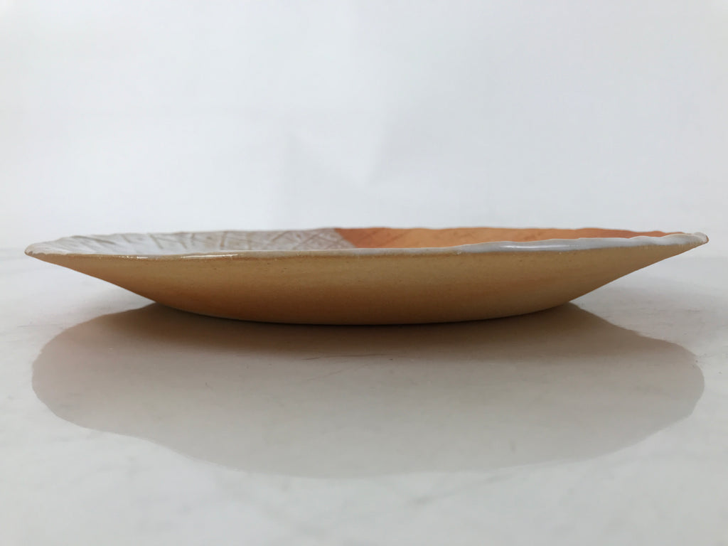 Japanese Hagi-yaki Ceramic Serving Dish Round Large Plate Box Orange White PX772