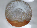 Japanese Hagi-yaki Ceramic Serving Dish Round Large Plate Box Orange White PX772