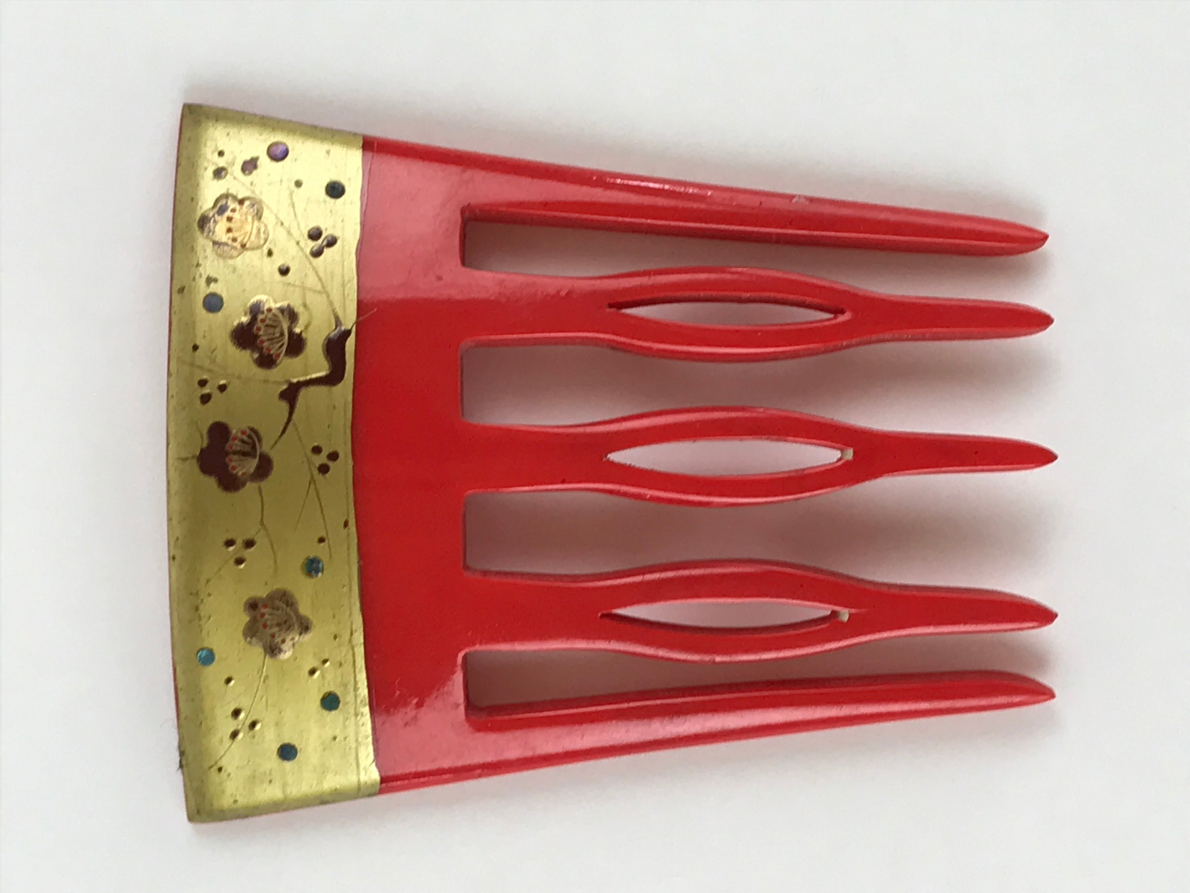Japanese Hair Pin Kanzashi Kami-Kazari Women Kimono Accessory Red Kushi JK518
