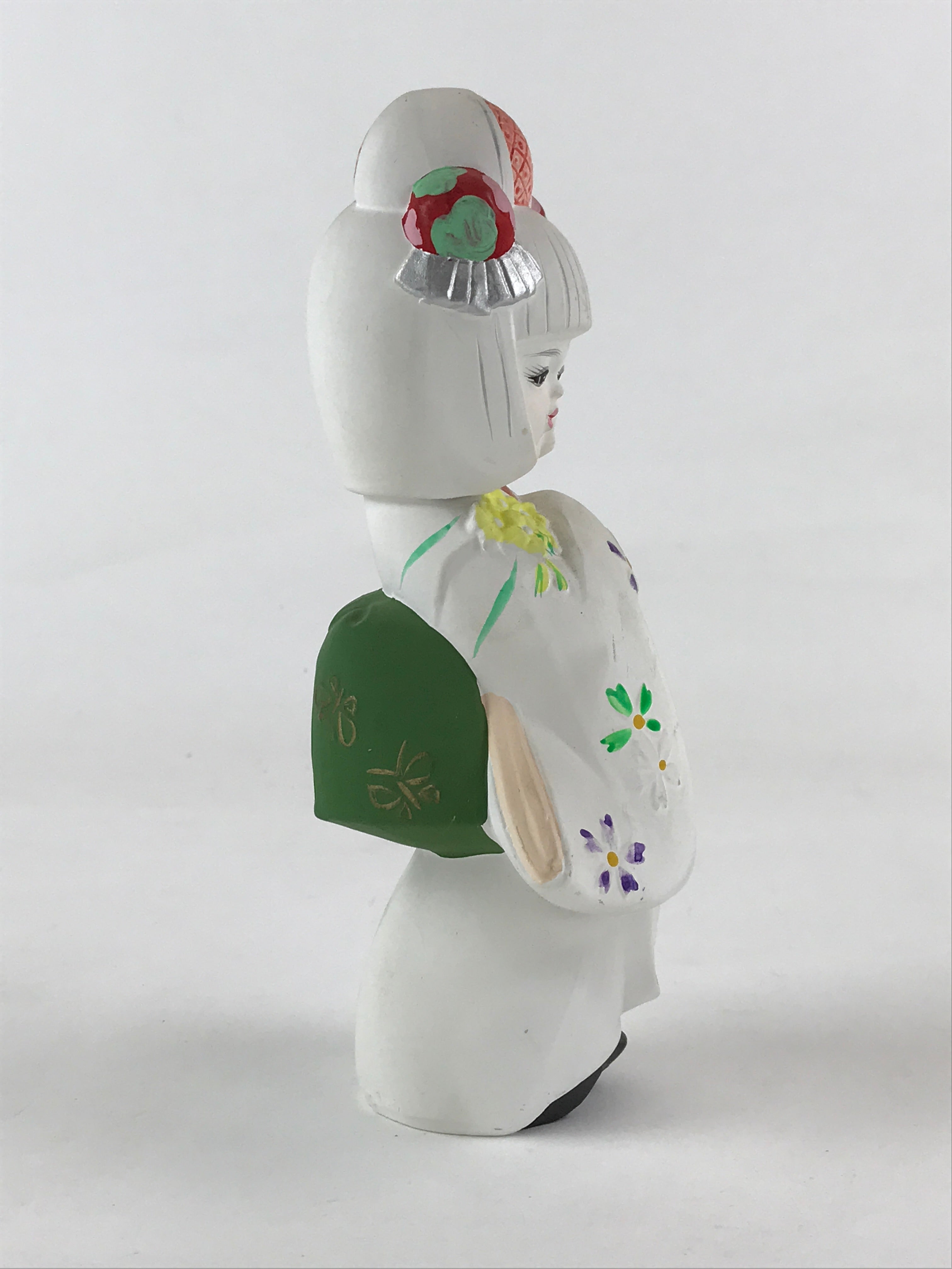 Japanese Hakata-Ningyo Clay Doll Traditional Handicraft Girl Kimono White BD897