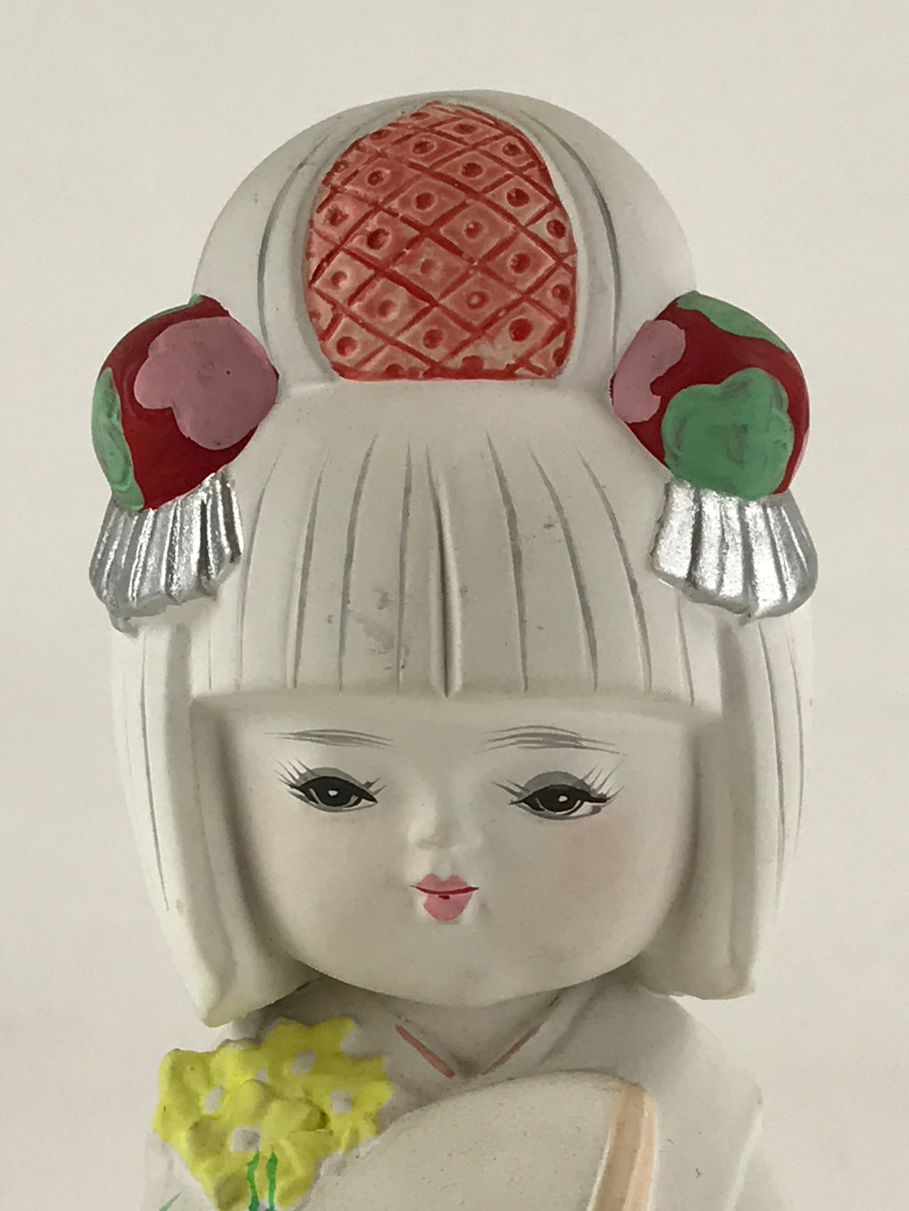 Japanese Hakata-Ningyo Clay Doll Traditional Handicraft Girl Kimono White BD897