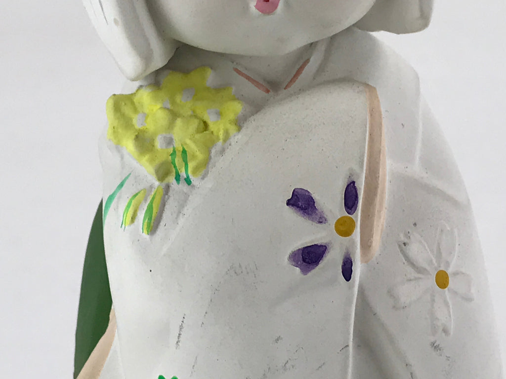 Japanese Hakata-Ningyo Clay Doll Traditional Handicraft Girl Kimono White BD897