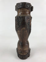 Japanese Hand Carved Wooden Flower Vase Vtg Kabin Ikebana Tall Brown FK48