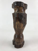 Japanese Hand Carved Wooden Flower Vase Vtg Kabin Ikebana Tall Brown FK48