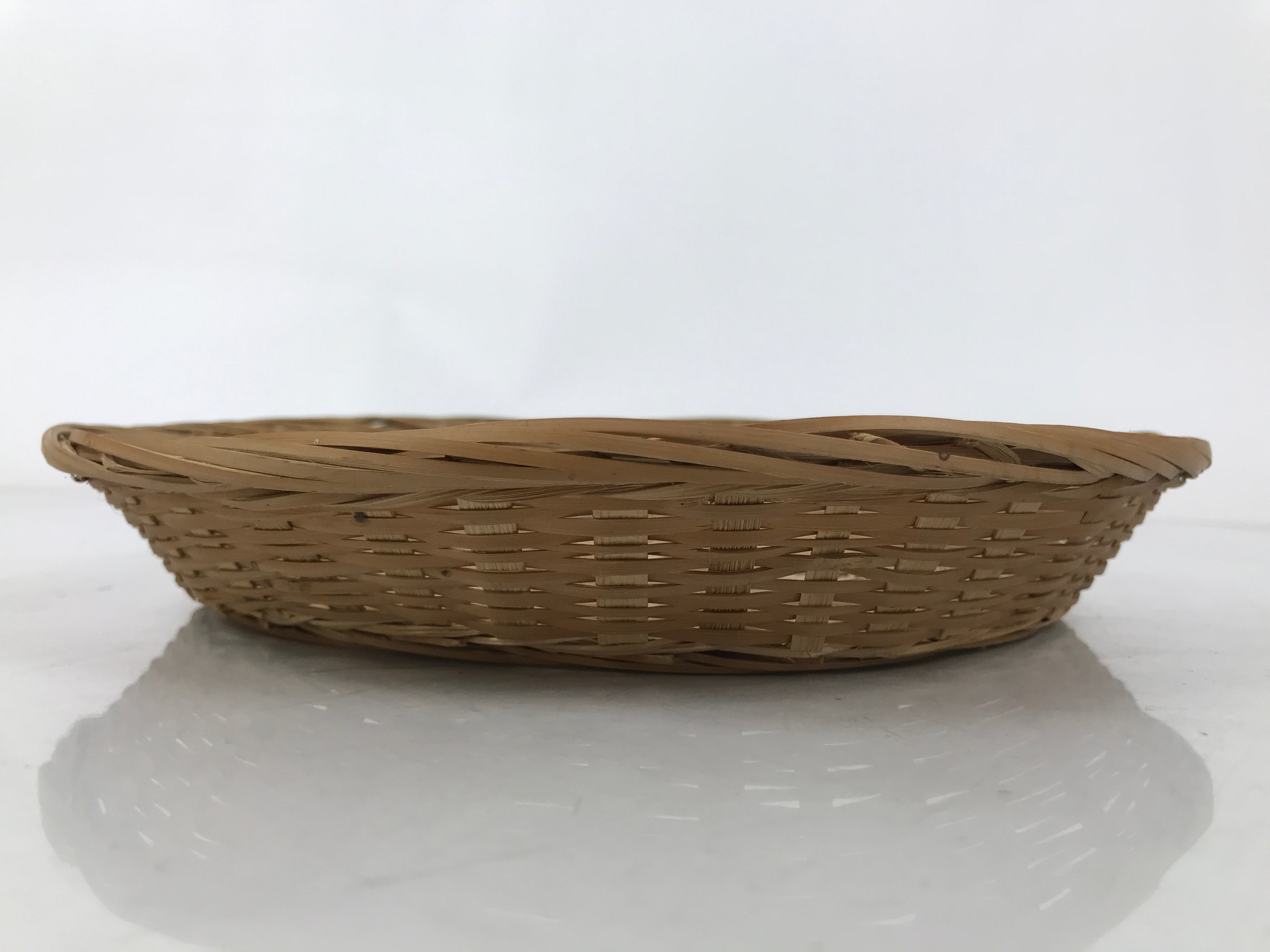 Japanese Hand Woven Bamboo Basket Kago Vtg Kikuzoku Ami Weave Round Brown B257