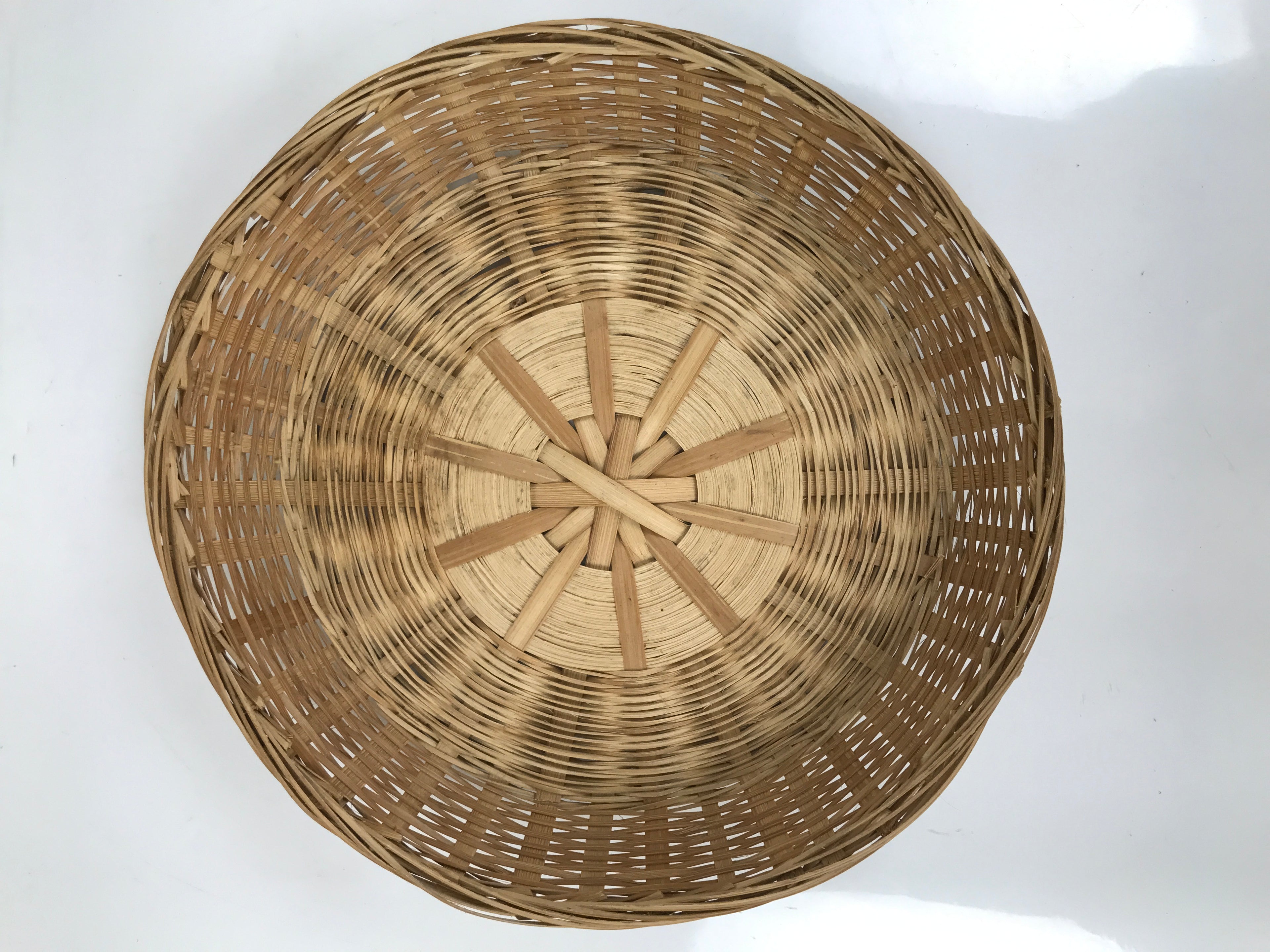 Japanese Hand Woven Bamboo Basket Kago Vtg Kikuzoku Ami Weave Round Brown B257