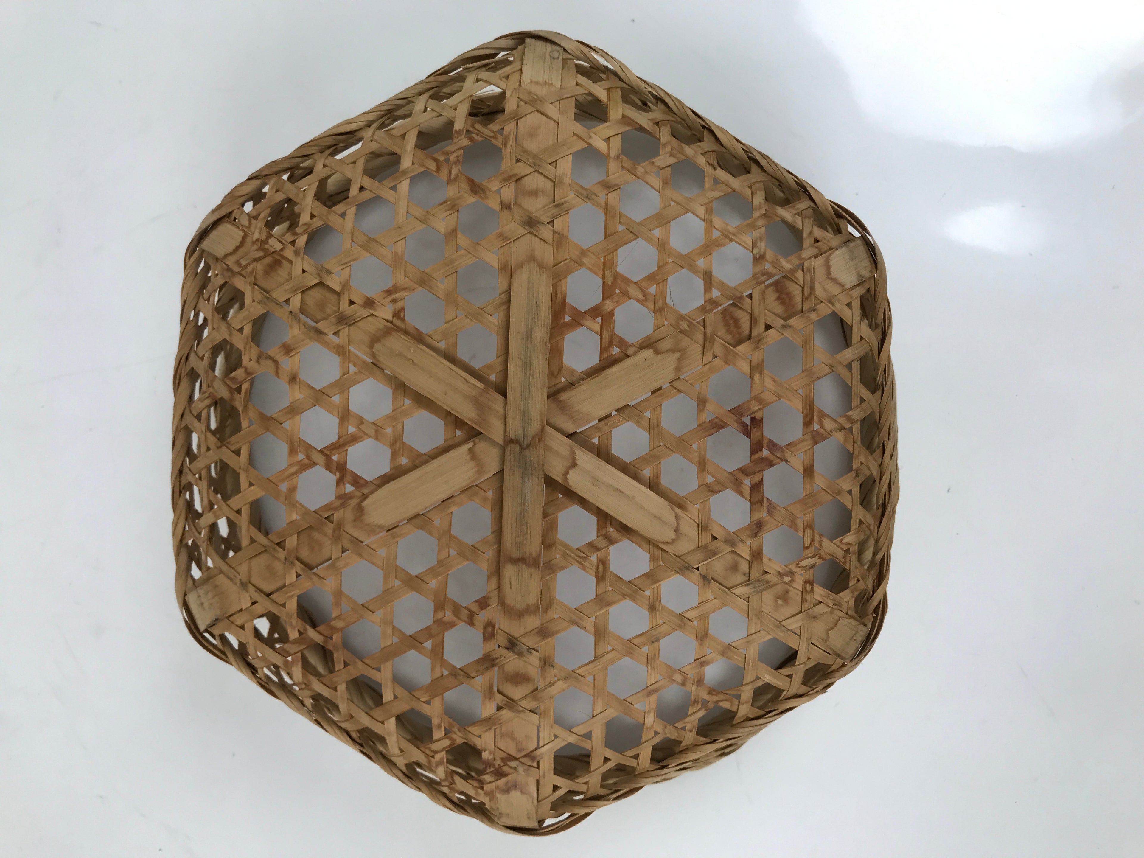 Japanese Hand Woven Bamboo Basket Kago Vtg Mutsume Ami Round Morikago B254
