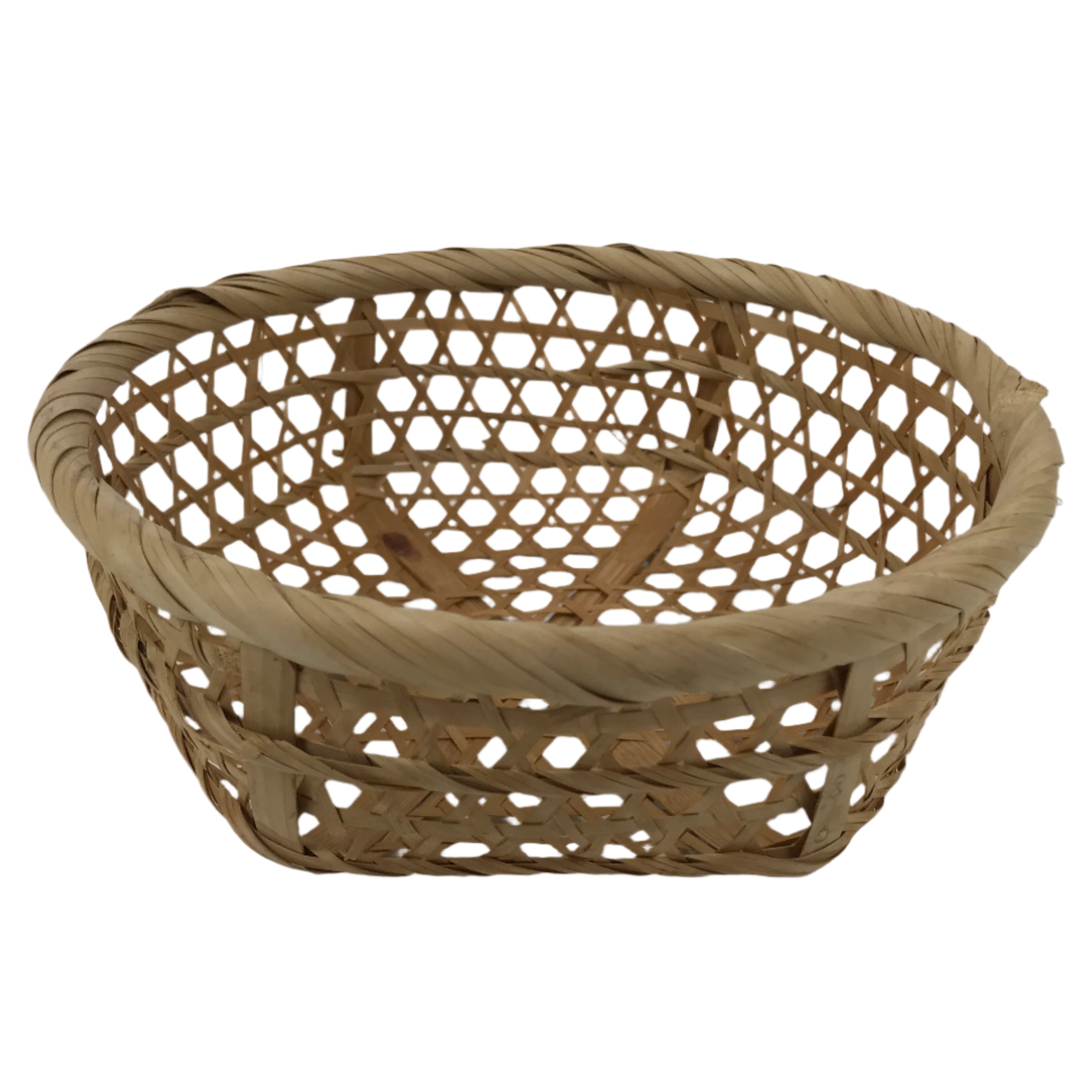 Japanese Hand Woven Bamboo Basket Kago Vtg Mutsume Ami Round Morikago B254