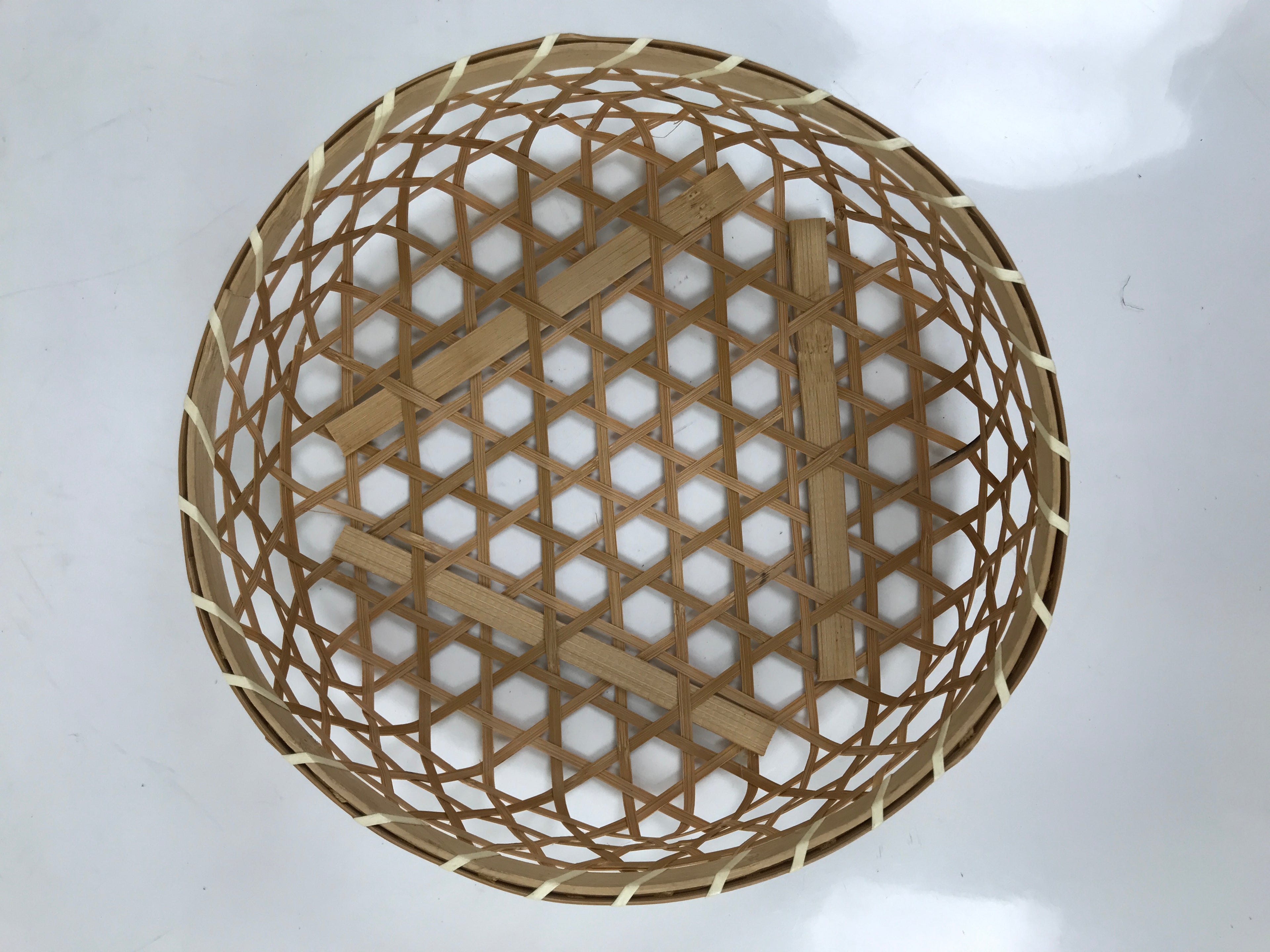 Japanese Hand Woven Bamboo Basket Kago Vtg Mutsume Ami Round Morikago B255