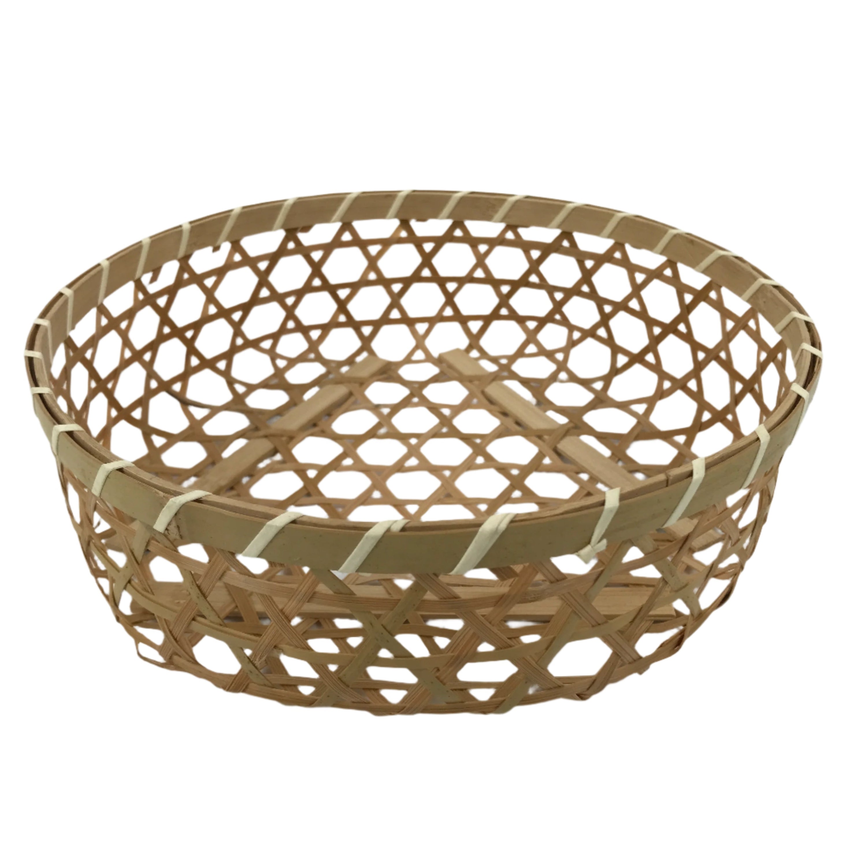 Japanese Hand Woven Bamboo Basket Kago Vtg Mutsume Ami Round Morikago B255