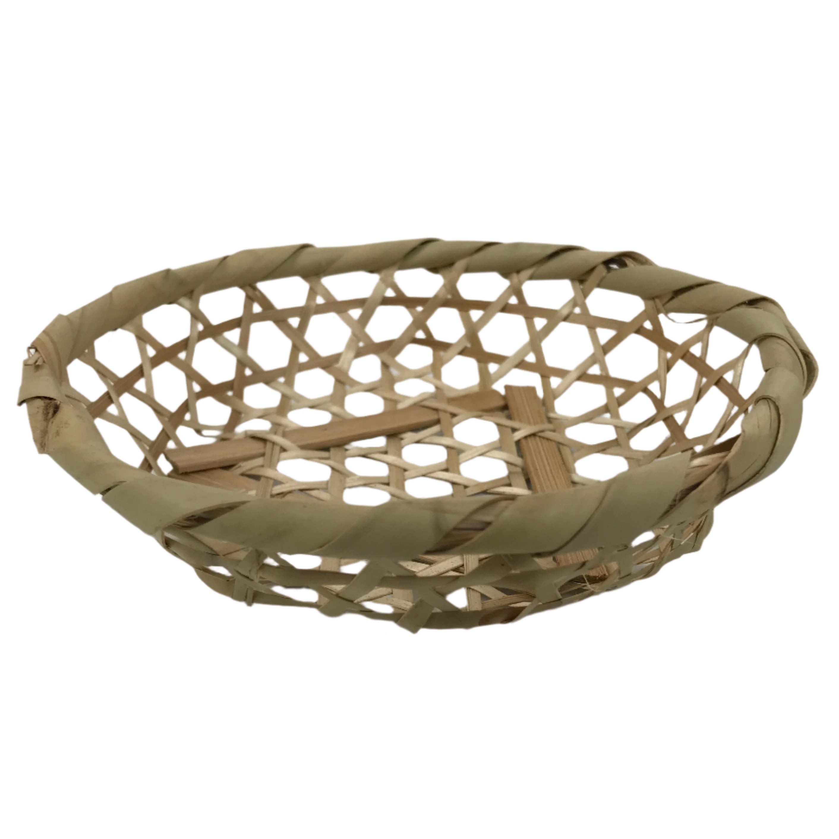 Japanese Hand Woven Bamboo Basket Kago Vtg Mutsume Ami Small Round Morikago B251