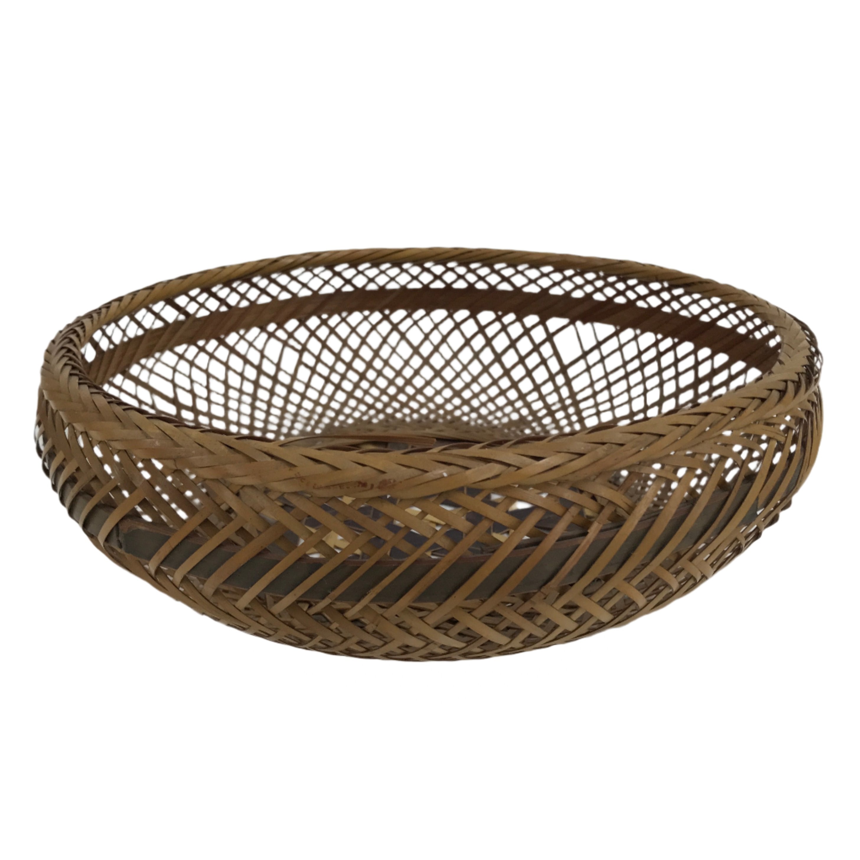 Japanese Hand Woven Bamboo Basket Vtg Small Round Brown Morikago B246