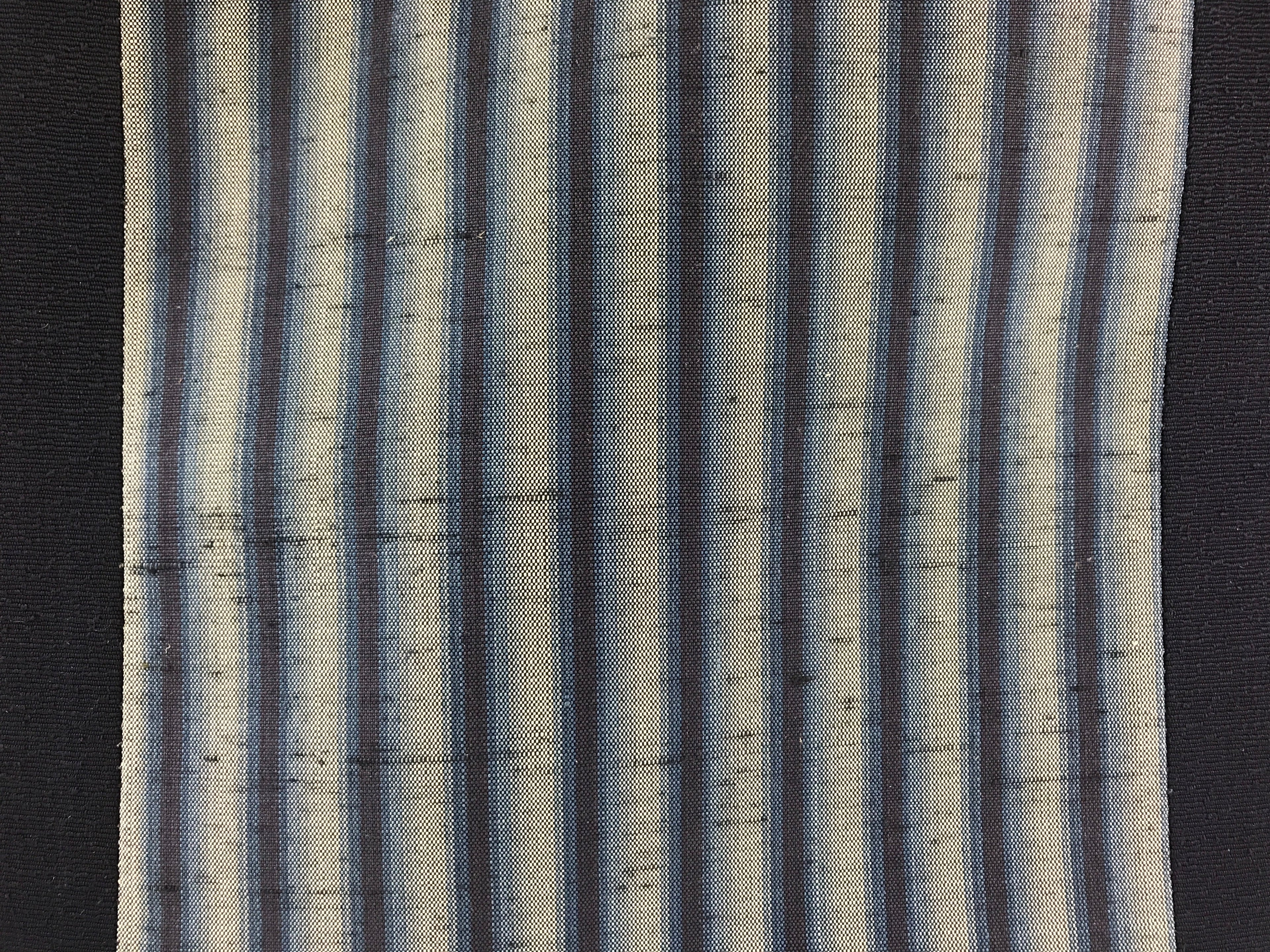 Japanese Handbag Vtg Handle Blue Strips Kimono Fabric Tesage-Bukuro KB61