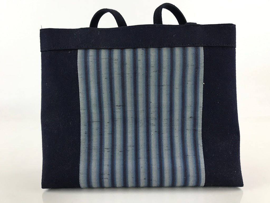 Japanese Handbag Vtg Handle Blue Strips Kimono Fabric Tesage-Bukuro KB61