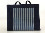 Japanese Handbag Vtg Handle Blue Strips Kimono Fabric Tesage-Bukuro KB61