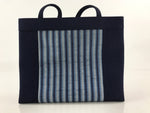 Japanese Handbag Vtg Handle Blue Strips Kimono Fabric Tesage-Bukuro KB61