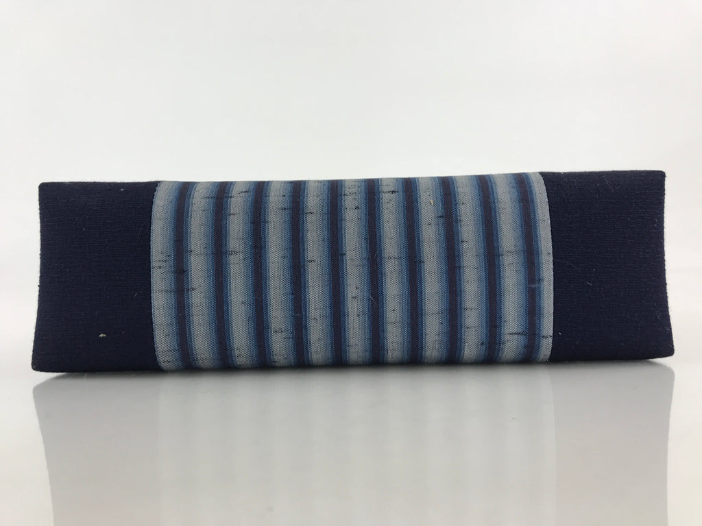 Japanese Handbag Vtg Handle Blue Strips Kimono Fabric Tesage-Bukuro KB61