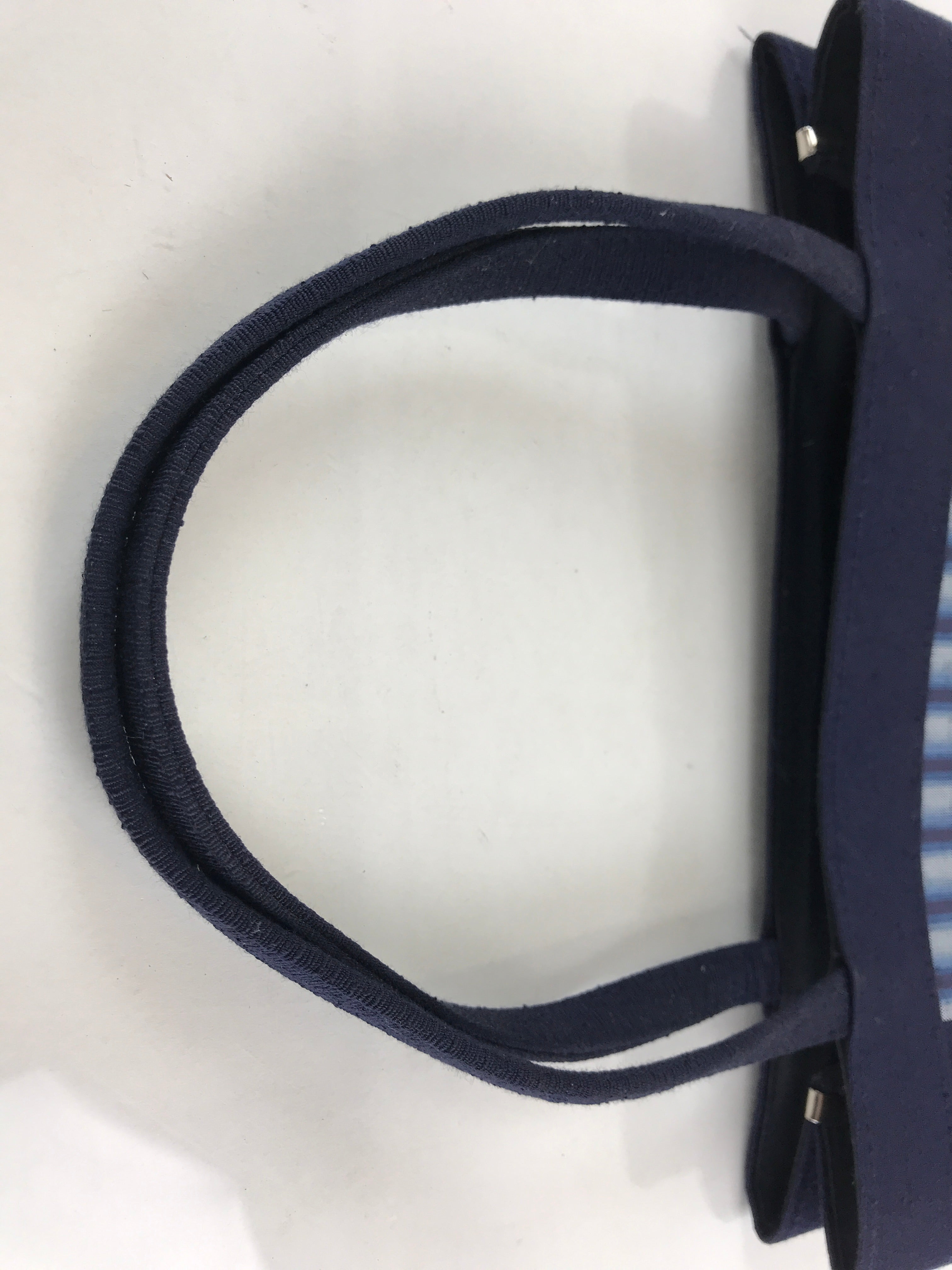 Japanese Handbag Vtg Handle Blue Strips Kimono Fabric Tesage-Bukuro KB61