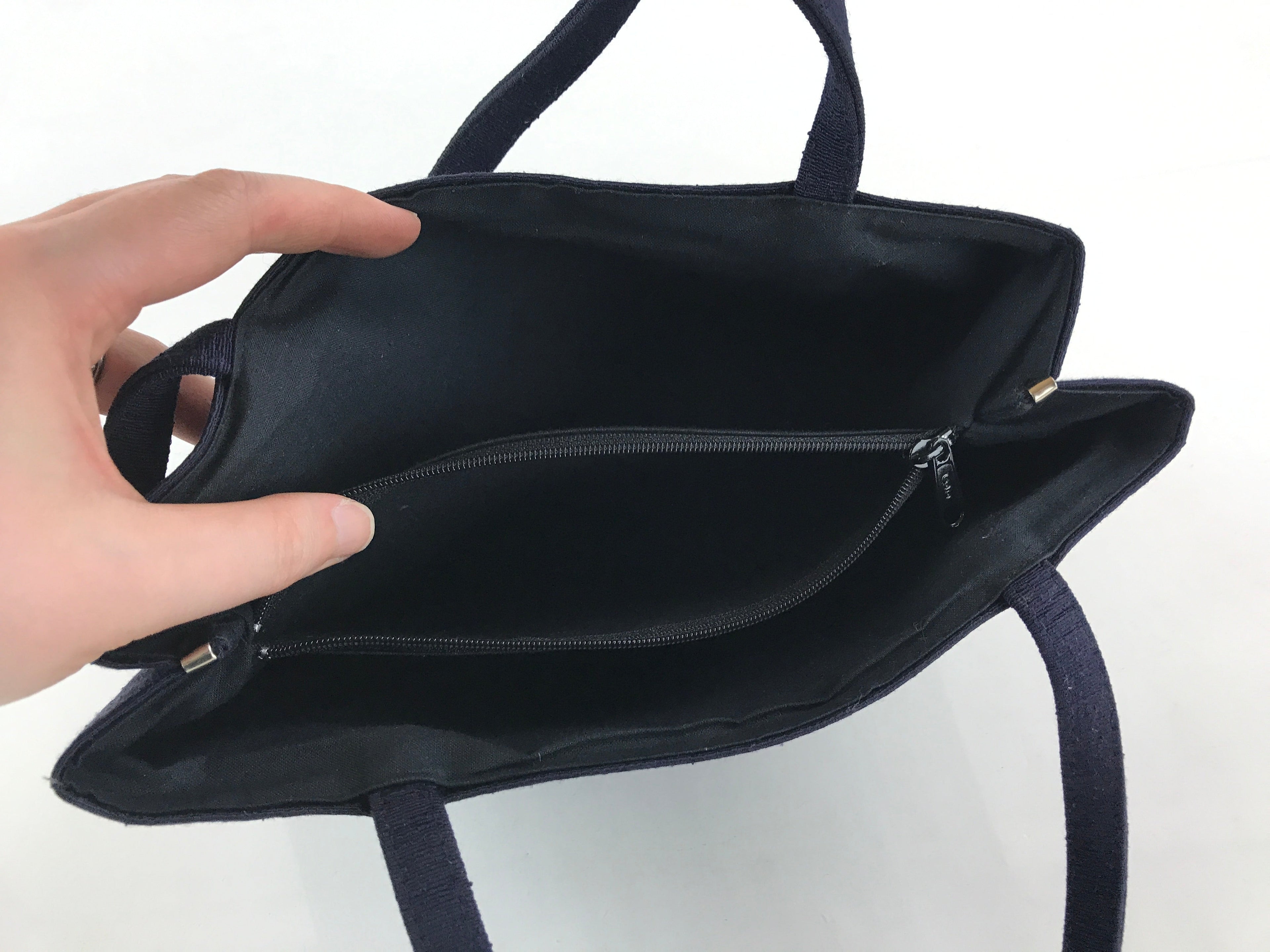 Japanese Handbag Vtg Handle Blue Strips Kimono Fabric Tesage-Bukuro KB61