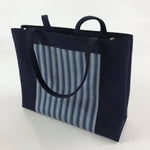 Japanese Handbag Vtg Handle Blue Strips Kimono Fabric Tesage-Bukuro KB61