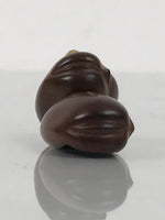Japanese Handcarved Soramame Beans Obidome Vtg Netsuke Boxwood Brown Boxed SP2