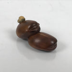 Japanese Handcarved Soramame Beans Obidome Vtg Netsuke Boxwood Brown Boxed SP2