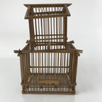 Japanese Handcrafted Bamboo Birdcage Torikago Vtg Two Tier Slide Door Brown B233