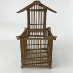 Japanese Handcrafted Bamboo Birdcage Torikago Vtg Two Tier Slide Door Brown B233