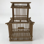 Japanese Handcrafted Bamboo Birdcage Torikago Vtg Two Tier Slide Door Brown B233