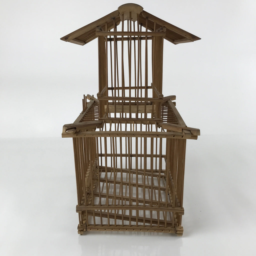 Japanese Handcrafted Bamboo Birdcage Torikago Vtg Two Tier Slide Door Brown B233