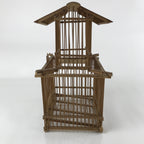 Japanese Handcrafted Bamboo Birdcage Torikago Vtg Two Tier Slide Door Brown B233