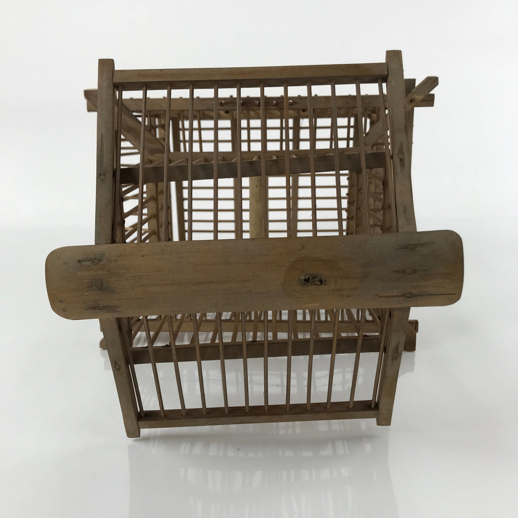 Japanese Handcrafted Bamboo Birdcage Torikago Vtg Two Tier Slide Door Brown B233