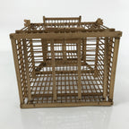 Japanese Handcrafted Bamboo Birdcage Torikago Vtg Two Tier Slide Door Brown B233