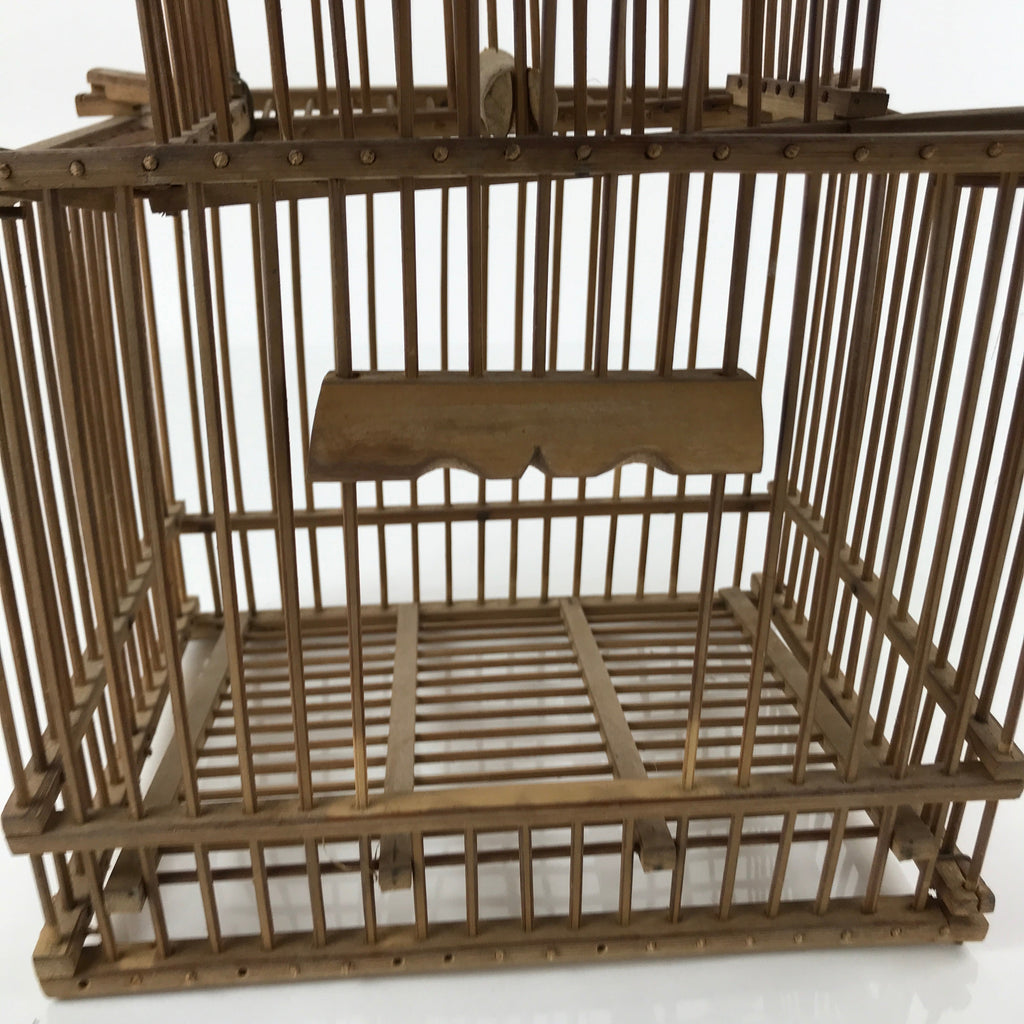 Japanese Handcrafted Bamboo Birdcage Torikago Vtg Two Tier Slide Door Brown B233