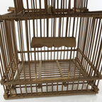 Japanese Handcrafted Bamboo Birdcage Torikago Vtg Two Tier Slide Door Brown B233